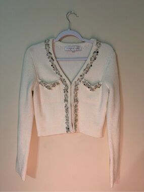 Endless Rose Cream Embellished V-Neck Cardigan